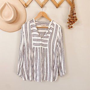 LOFT Striped Embroidered Peasant Blouse